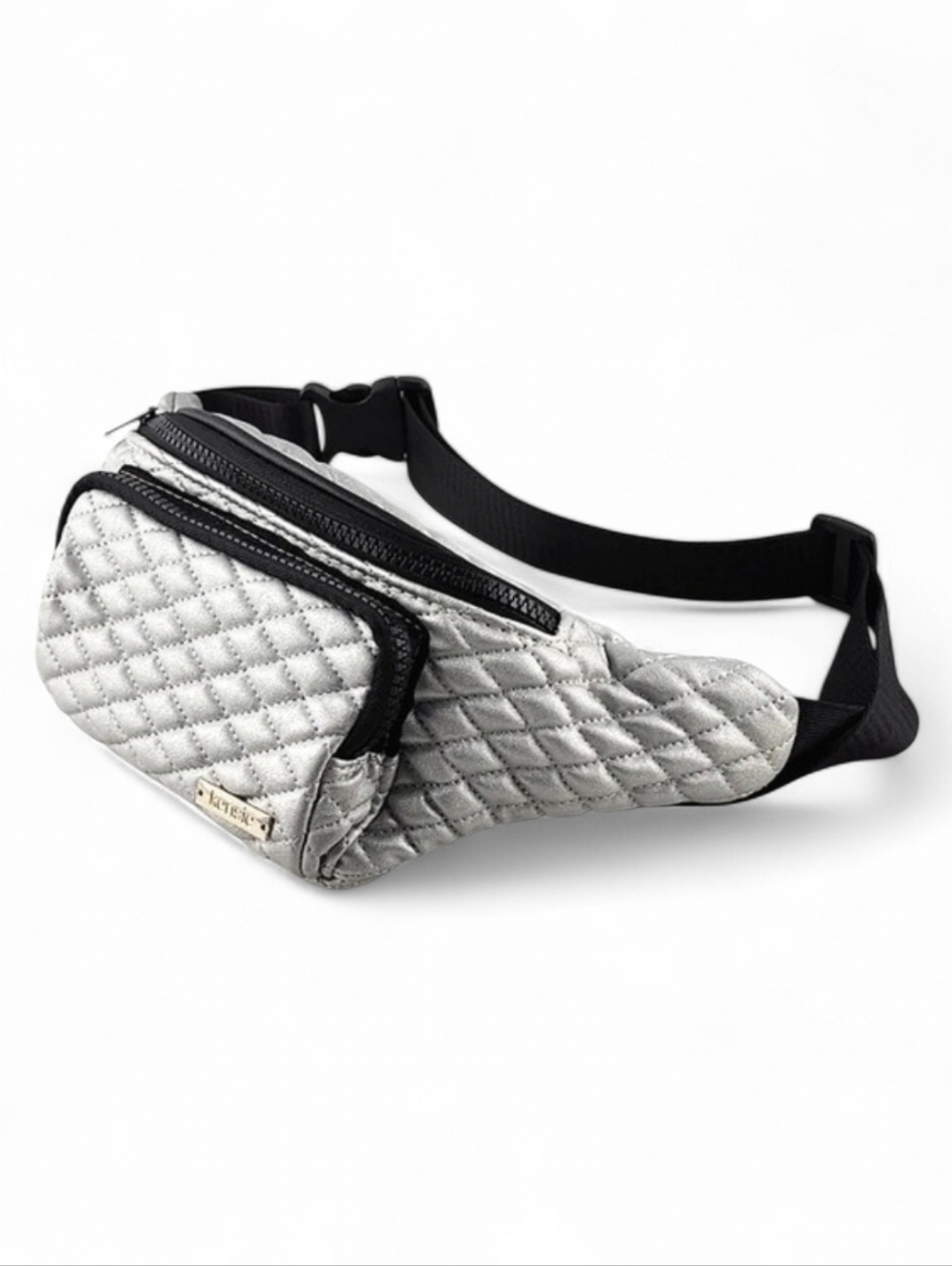 Kensie Women's Metallic Silver Quilted Cross Body Belt Bag Fanny Pack Adjustable